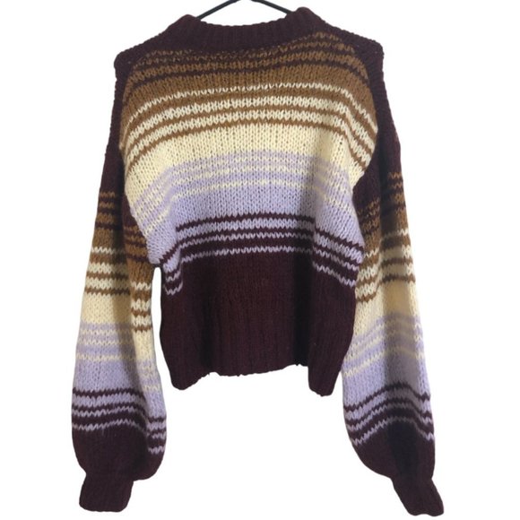 Zara Striped Multi-Color Cropped Crew Neck Sweater - Picture 6 of 9